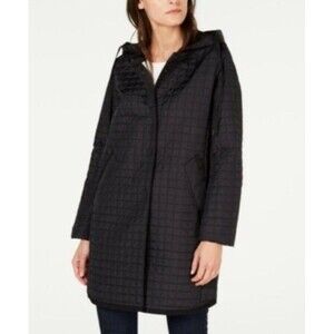 Weekend Max Mara Womens Black  Quilted Long Jacket Removable Hood $553 Size L